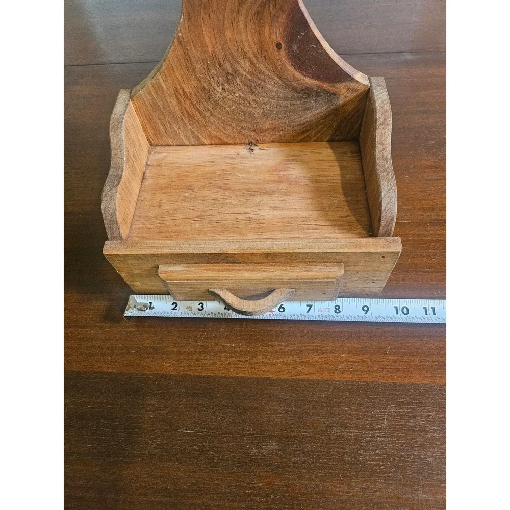 Vintage Wall Mounted Mail Key Holder Organizer Brown Rustic Wood Farmhouse